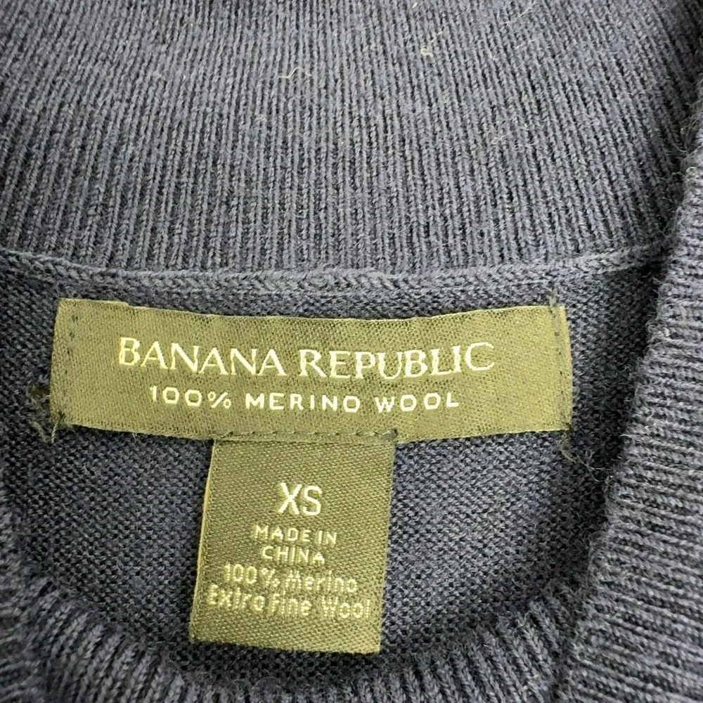 Banana Republic Sweater Mens XS Navy‎ Blue 100% Merino Wool Mock Neck Classic
